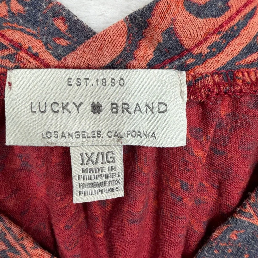 Lucky Brand Plus 1X Boho Top Button Front Cap Sleeve Paisley Medallion Peasant - Picture 5 of 12